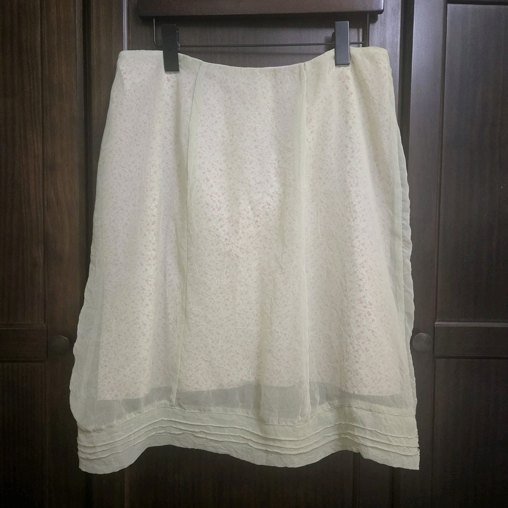 Vintage Apostrophe Sage Green Floral Layered Chiffon Midi Skirt Sz L 34 Waist - Picture 6 of 15